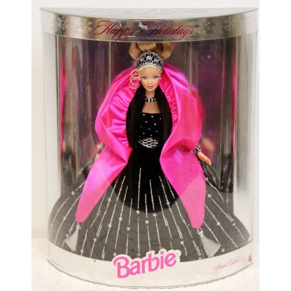 VTG 1998 Mattel Happy Holidays Barbie Doll Special Edition Black Pink Gala Dress - Picture 1 of 11
